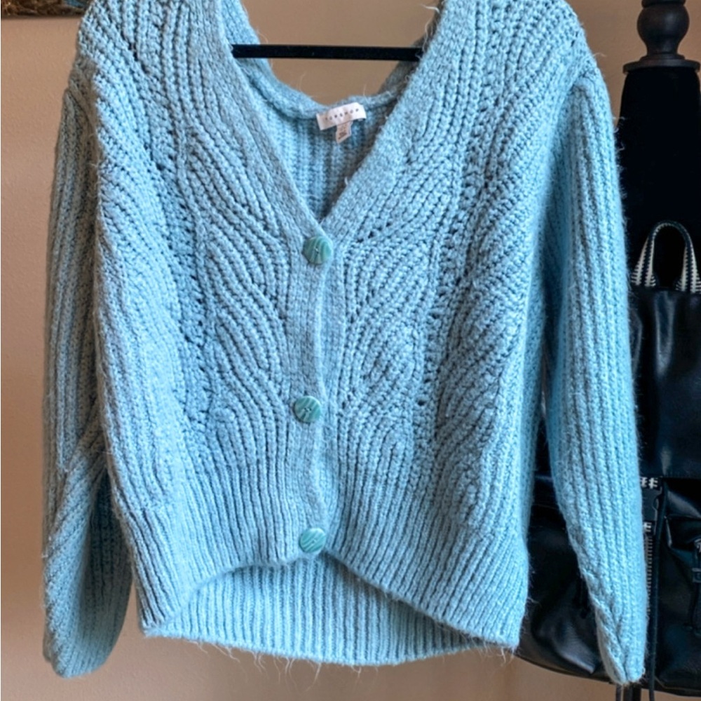 Topshop Sky Blue Textured Cardigan
